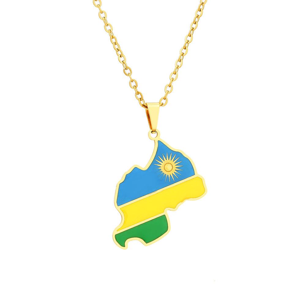 Collana pendente a mappa geometrica in acciaio inossidabile con ciondolo in acciaio al titanio placcato, accessorio di moda unisex