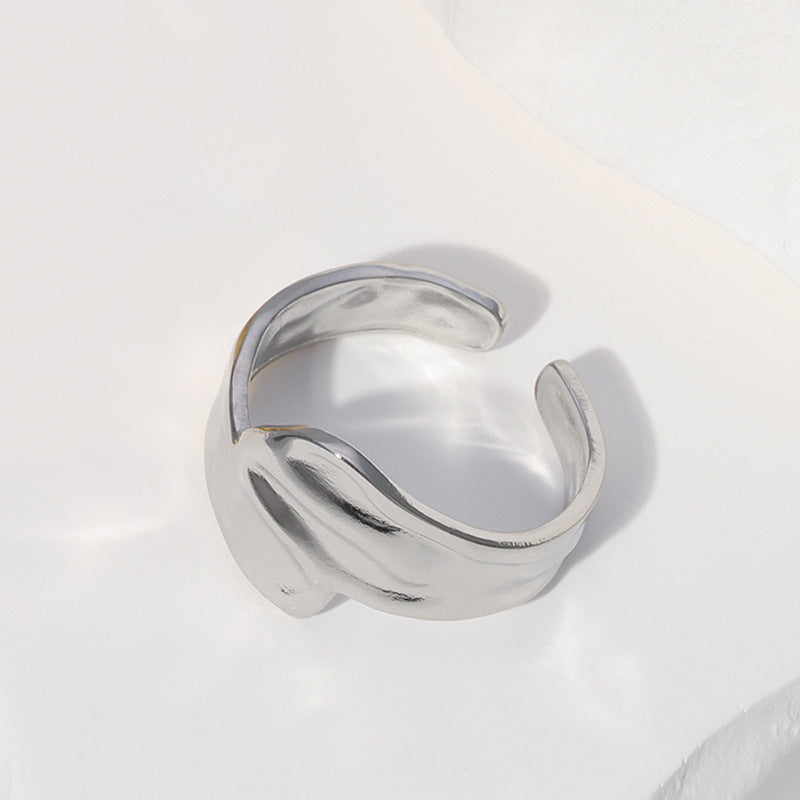 Minimalist Titanium Steel Leaf and Heart Shape Open Ring for Women with Plated Finish