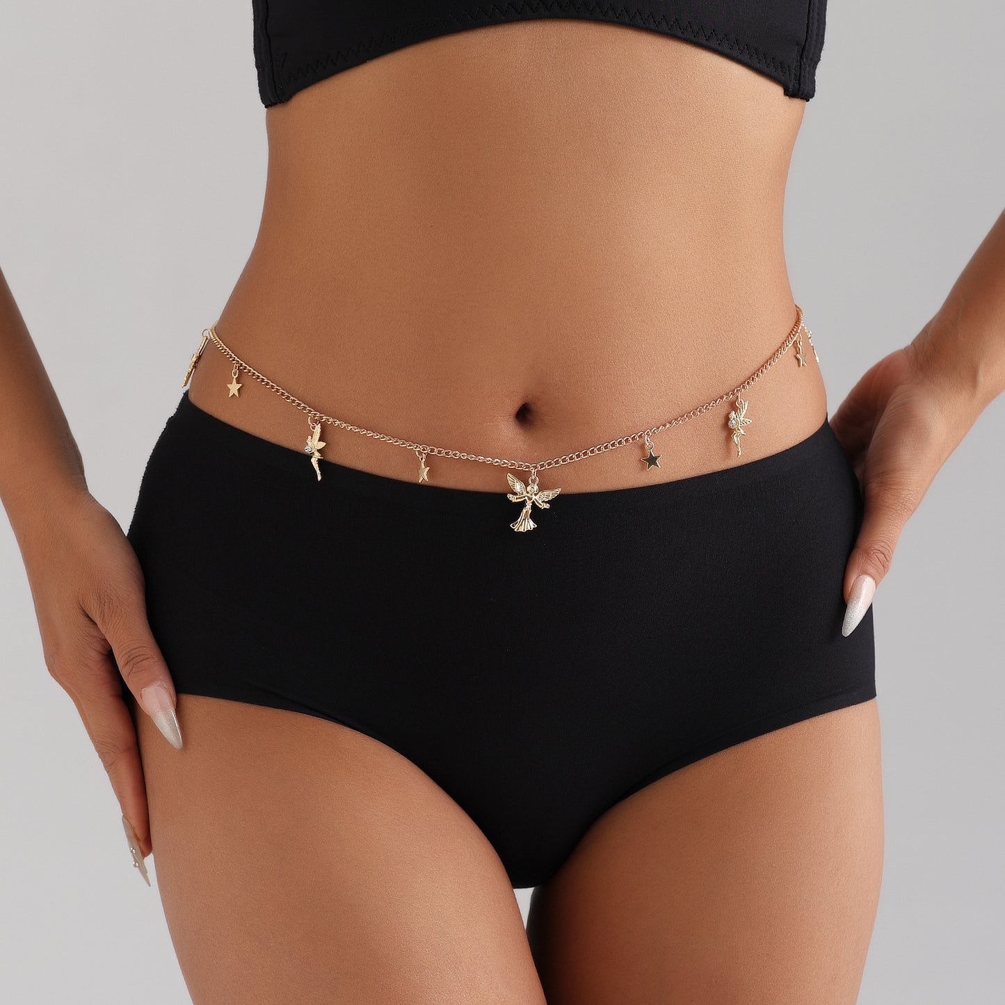 Cadena de cintura de metal con estrella de ángel minimalista estilo punk para mujer con diseño elegante de cadena corporal