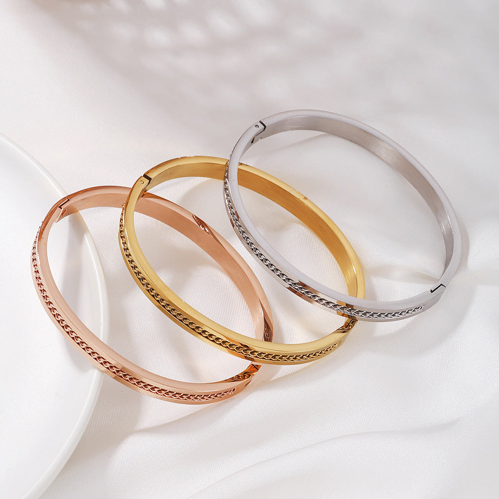 Round Geometric Plated Stainless Steel Bracelet for Women
