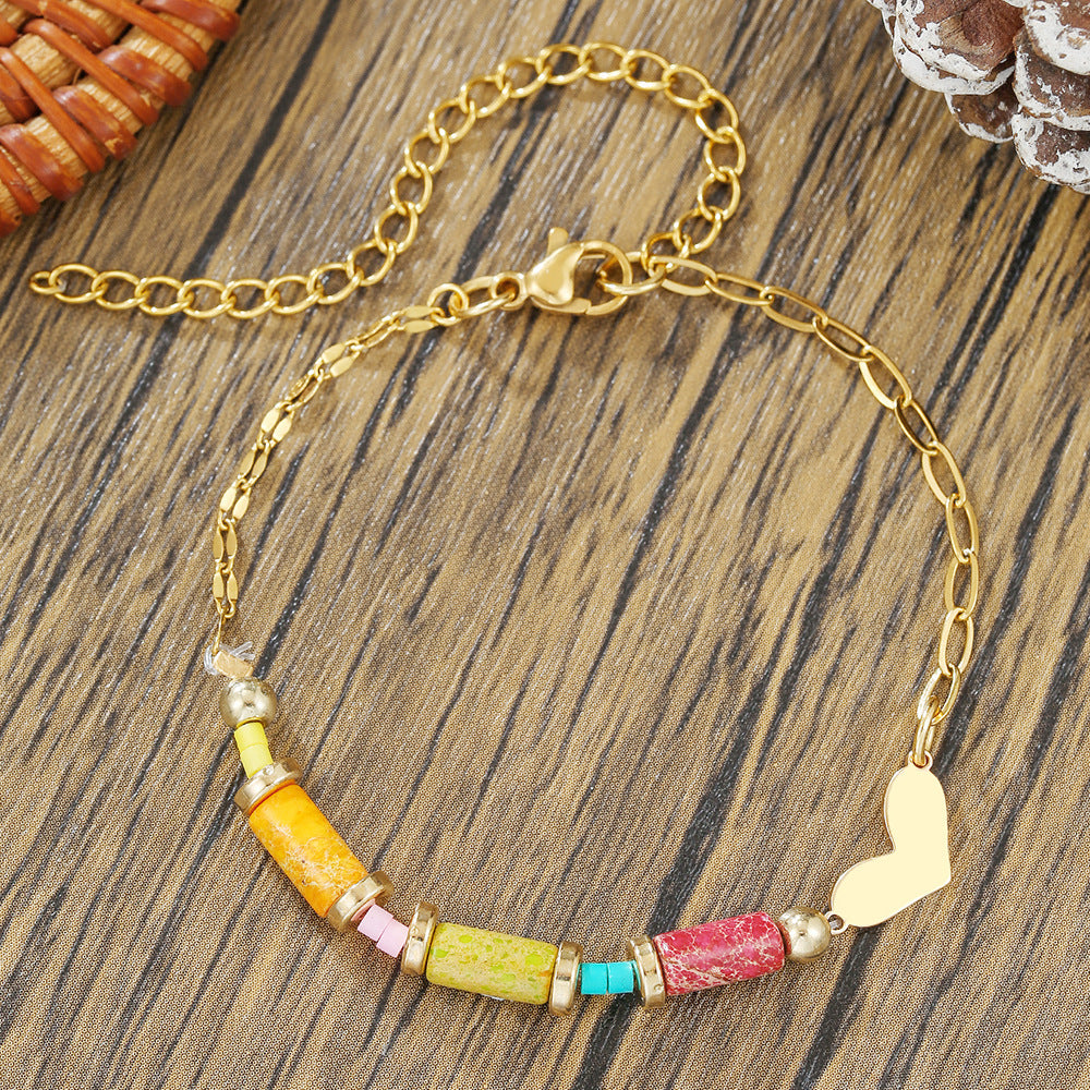 Minimalist Bohemian Cross Heart Geometric Handmade Crystal Pearl Beaded Bracelet