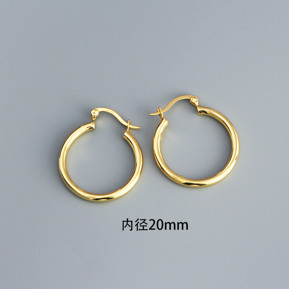 Minimalist 925 Sterling Silver Polished Round Geometric Hoop Earrings for Women