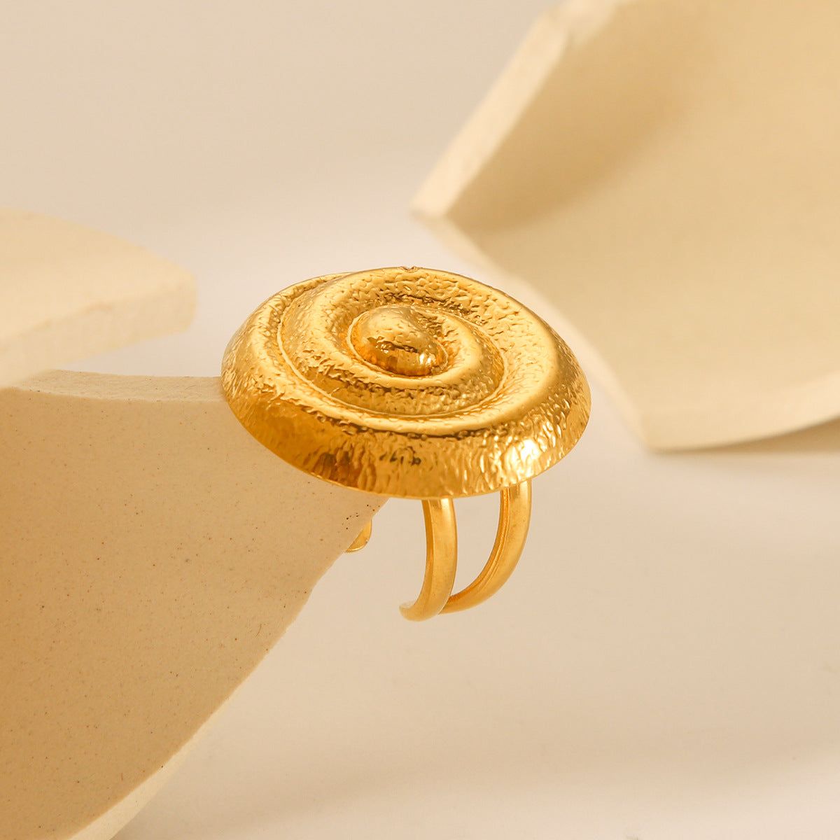 Ins Style 18K Gold Plated Hammered Spiral Open Ring Geometric Stainless Steel Jewelry for Women