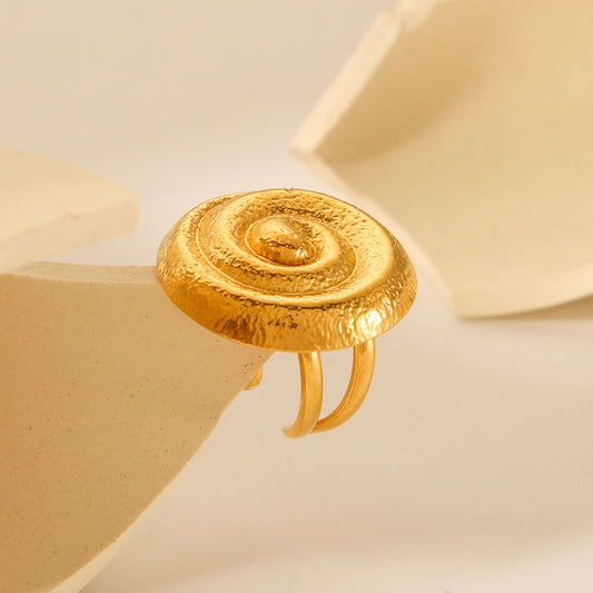 Ins Style 18K Gold Plated Hammered Spiral Open Ring Geometric Stainless Steel Jewelry for Women