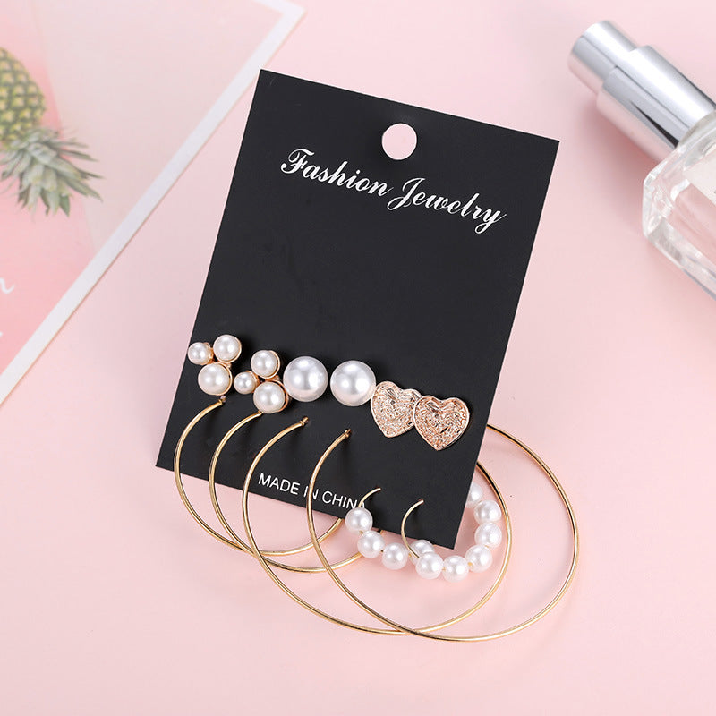 Fashion Minimalist Geometric Gold-Tone Rose Gold Plated Alloy Hoop Earrings with Pearl and Heart Accents