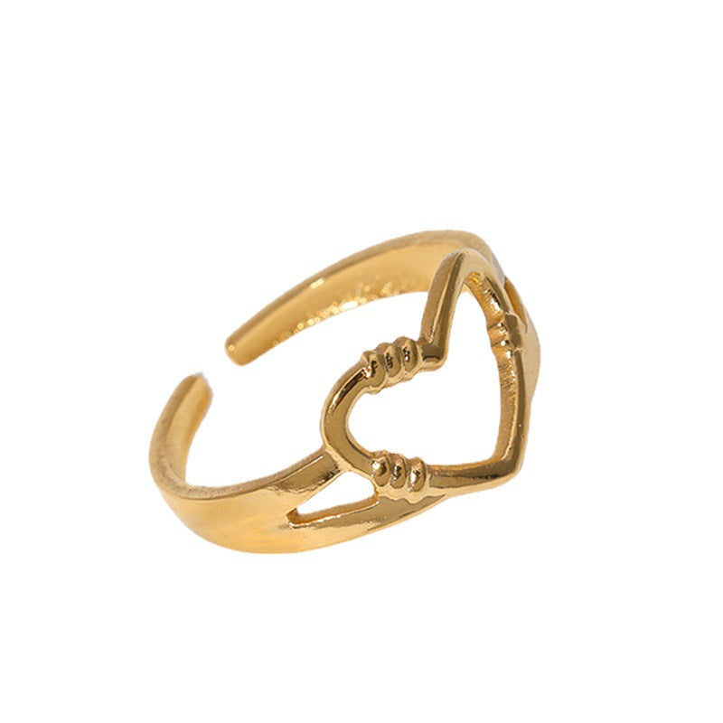 Cute Heart-Shaped Titanium Steel Adjustable Ring for Women with Plated Finish Minimalist Instagram Style Fashion Jewelry
