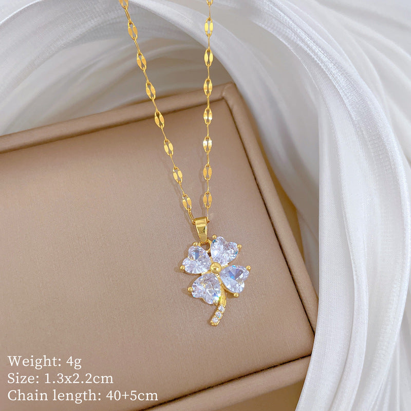 Sweet Minimalist Animal Shape Brass Pendant with Cubic Zirconia Inlay Titanium Steel Necklace for Unisex
