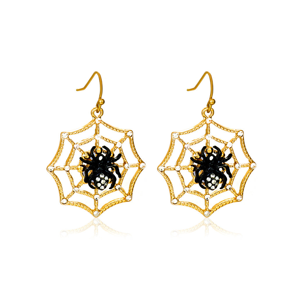 Pendientes de Araña y Calavera con Temática de Halloween y Motivo de Calabaza en Aleación con Acabado Chapado en Oro para Uso Unisex