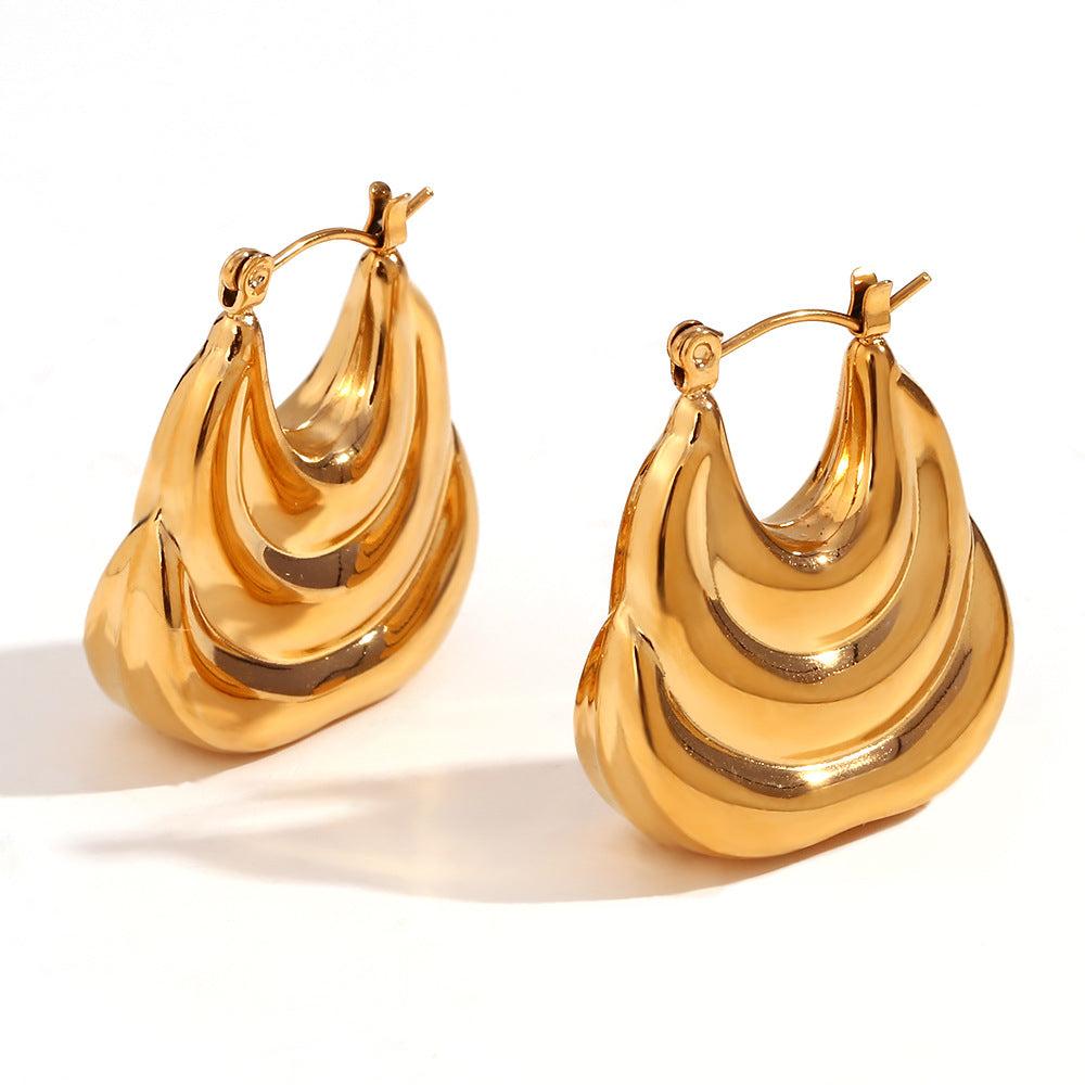 Aretes huecos con forma de bote de acero inoxidable chapados en oro de 18 quilates para mujer, de moda para negocios