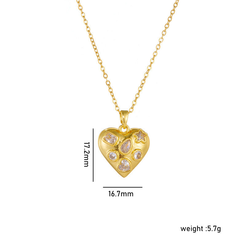 Minimalist Heart-Shaped Titanium Steel Necklace with Rhinestone Inlay for Women