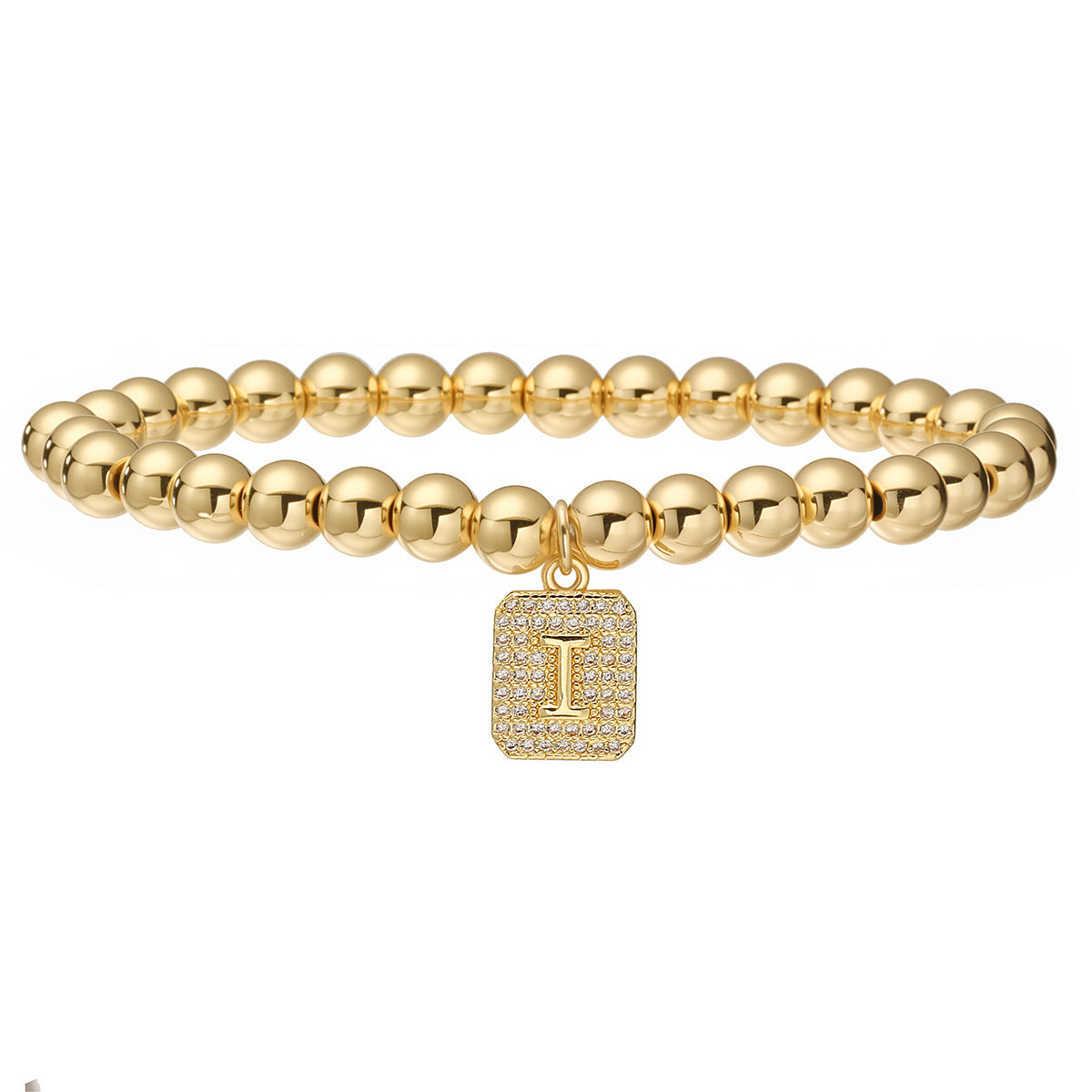 Bracciale minimalist personalizzato con ciondolo a lettera per donna, con perle in rame e placcatura in oro 18 carati