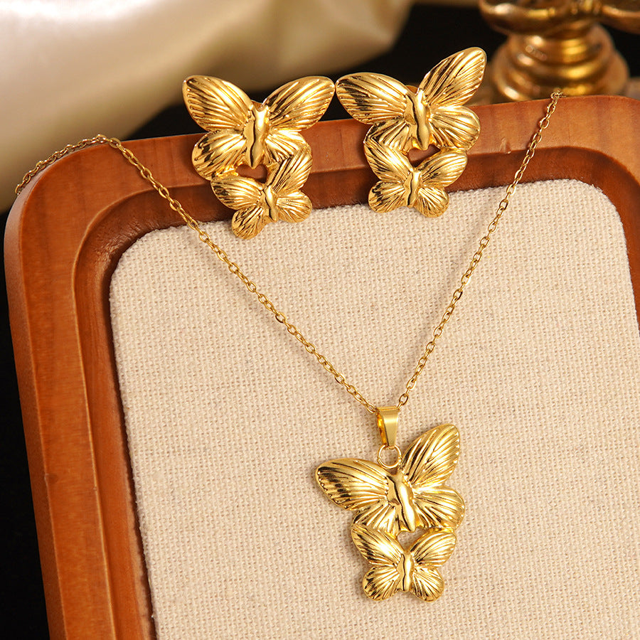 Set collana e orecchini a stella marina con fiocco conchiglia smaltato in acciaio inossidabile e titanio con catena a cavo per donna