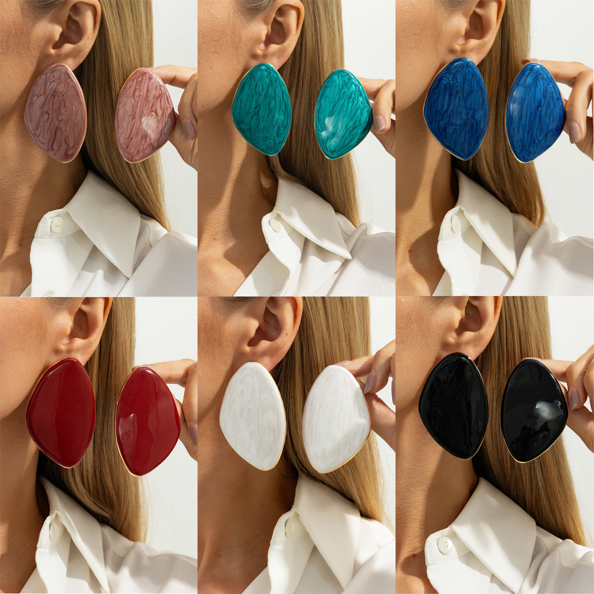 Vintage Geometric Triangle Alloy Drip Oil Plated Earrings for Women