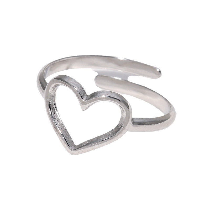 Sweet Minimalist Heart-Shaped Stainless Steel Open Ring with 18K Gold Plating for Women