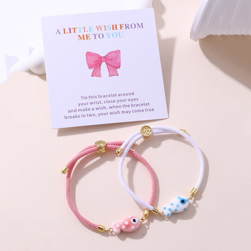 Braccialetto Intrecciato Carino per Bambini con Ciondolo a Stella e Set di Biglietti in Resina Plastica per Bambine dai 6 ai 10 Anni