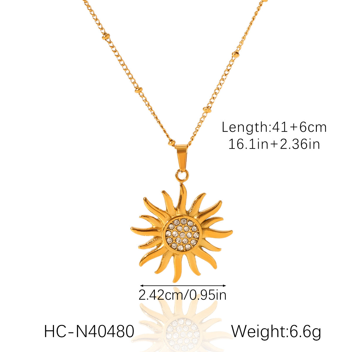 Collana con Ciondolo a Girasole in Acciaio Inossidabile Placcato Oro 18 carati Stile Instagram con Intarsio di Strass da Donna