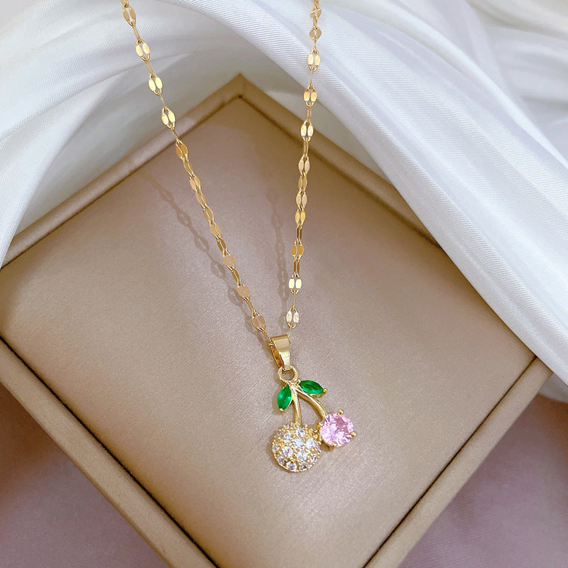 Sweet Minimalist Geometric Gold Plated Titanium Steel Necklace and Earring Set with Rhinestone Inlay