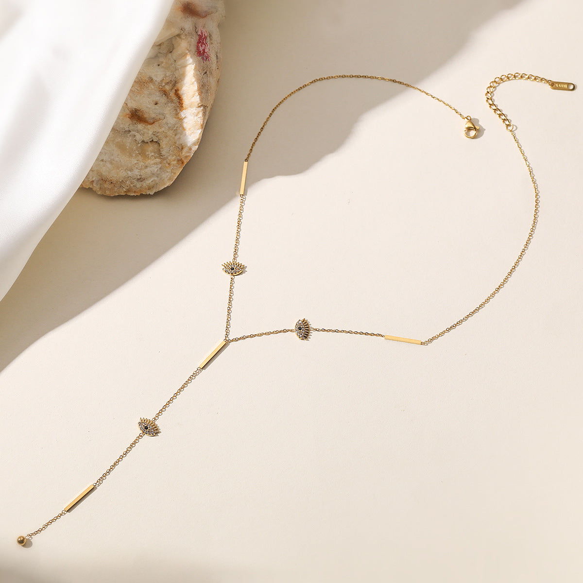 Minimalist Luxury 18K Gold Plated Geometric Cubic Zirconia Evil Eye Tassel Necklace for Women