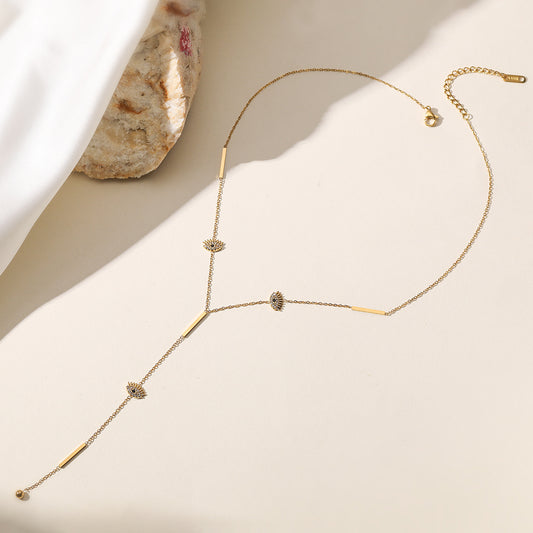 Minimalist Luxury 18K Gold Plated Geometric Cubic Zirconia Evil Eye Tassel Necklace for Women