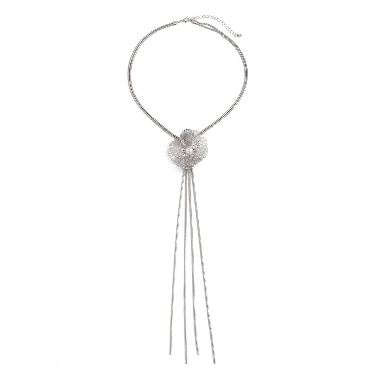 Elegant Geometric Floral Pearl Alloy Plated Snake Chain Necklace with Tassel for Women