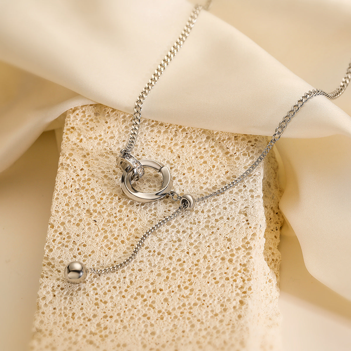 Minimalist Geometric Pendant Necklace for Women in Titanium Steel with Real Gold Plating and Zircon Inlay