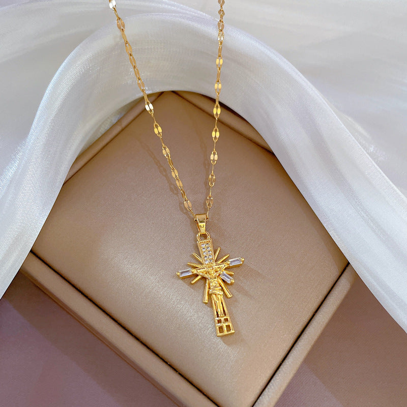 Collana in Stile Cartone Animato con Cuore in Acciaio al Titanio con Pendente in Rame e Intarsio di Strass per Donne e Uomini