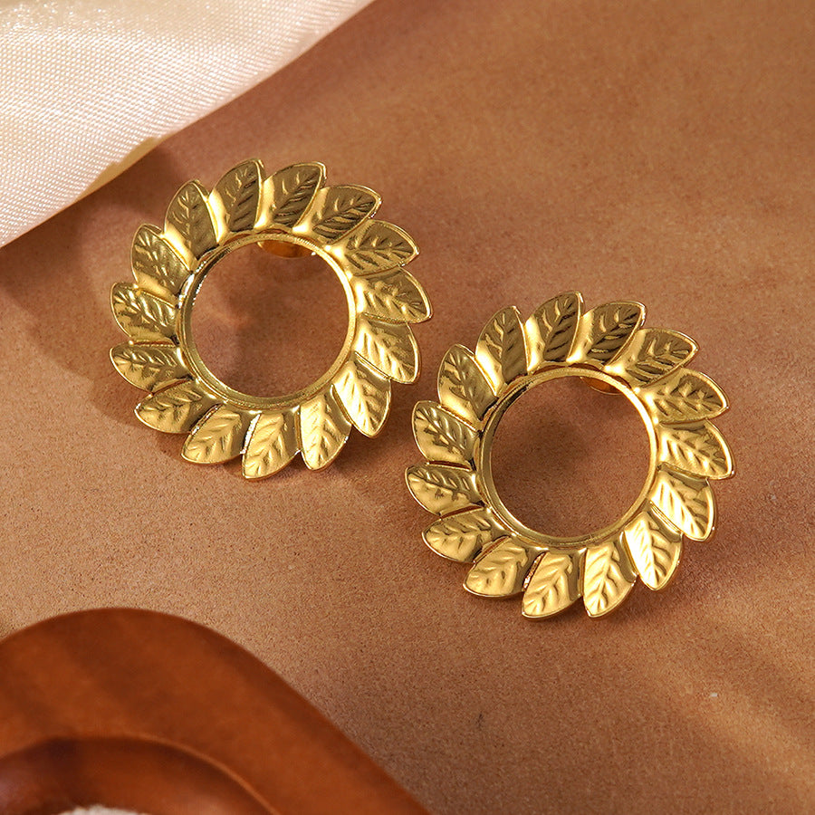 Vintage Elegant Geometric Floral Stainless Steel Earrings