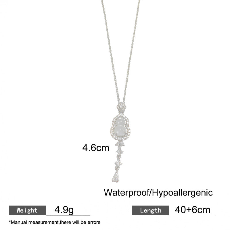 Luxury Ice-Translucent Gourd Pendant Titanium Steel Necklace with Brass Plated Cable Chain for Unisex