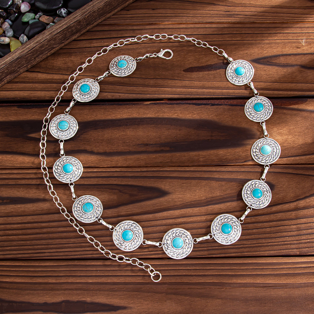Punk Hip-hop Heart Faux Turquoise Alloy Body Chain for Women