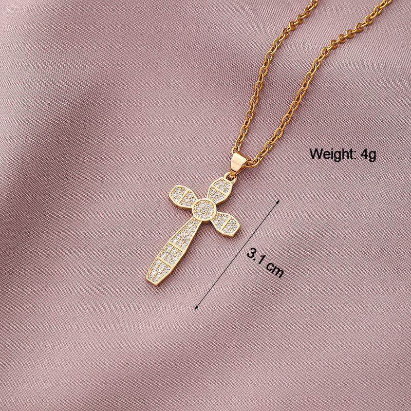 Collar Minimalista de Cobre con Colgante de Cruz e Incrustaciones de Pedrería en Cadena O para Uso Unisex