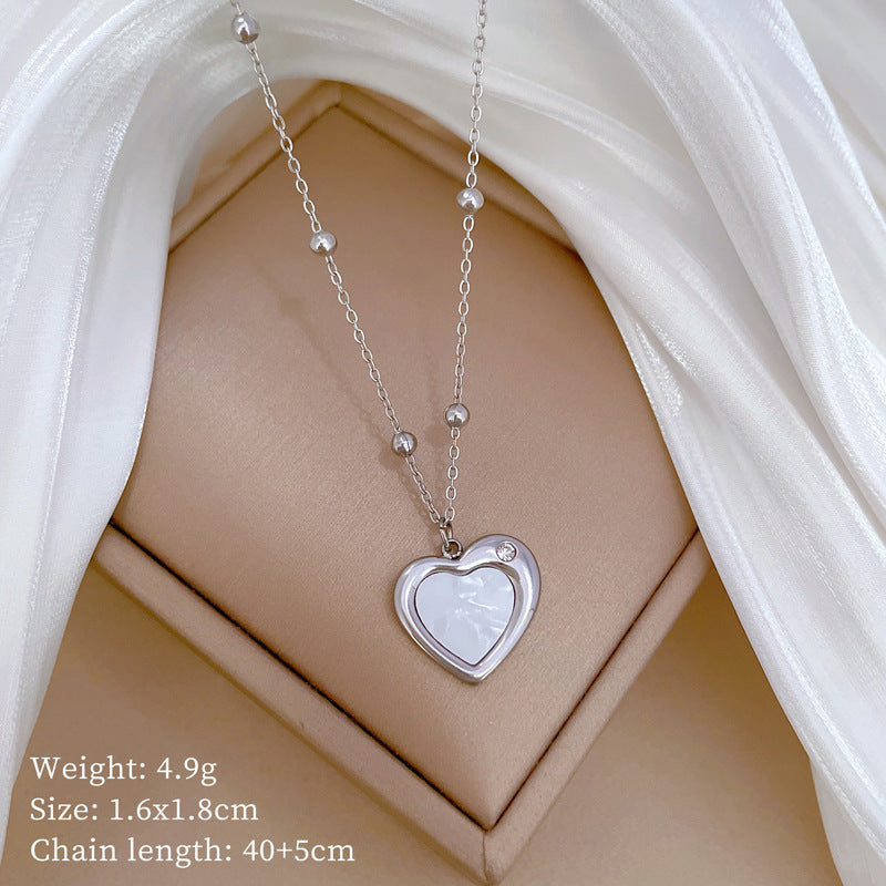 Minimalist Heart-Shaped Titanium Steel Plated Necklace with Shell Pendant for Women