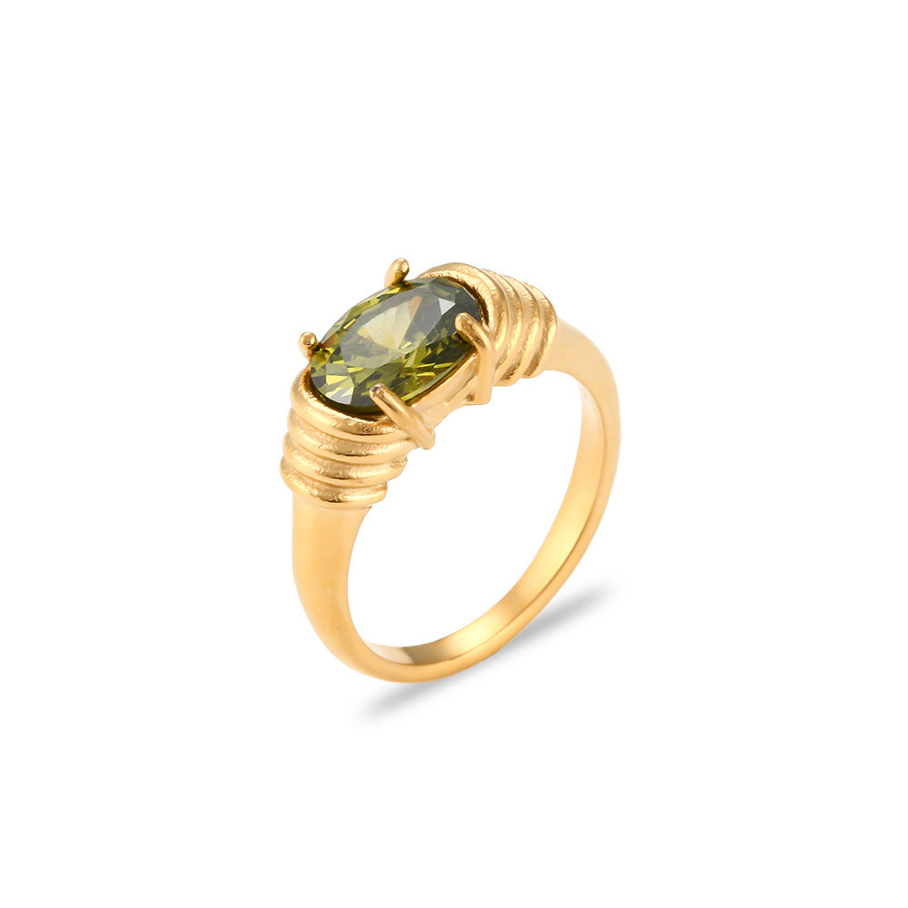 Anello ovale minimalista alla moda con zirconi in acciaio inossidabile con finitura placcata da donna