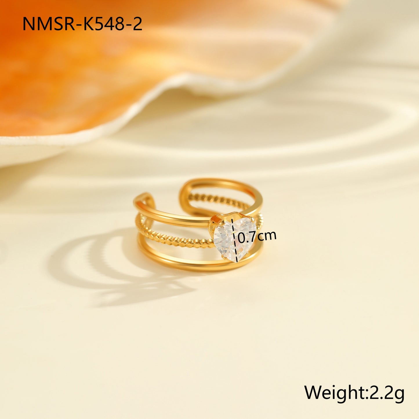 Luxury Geometric Stainless Steel Ring with Zircon Inlay and 18K Gold Plating Adjustable Women's Fashion Ring
