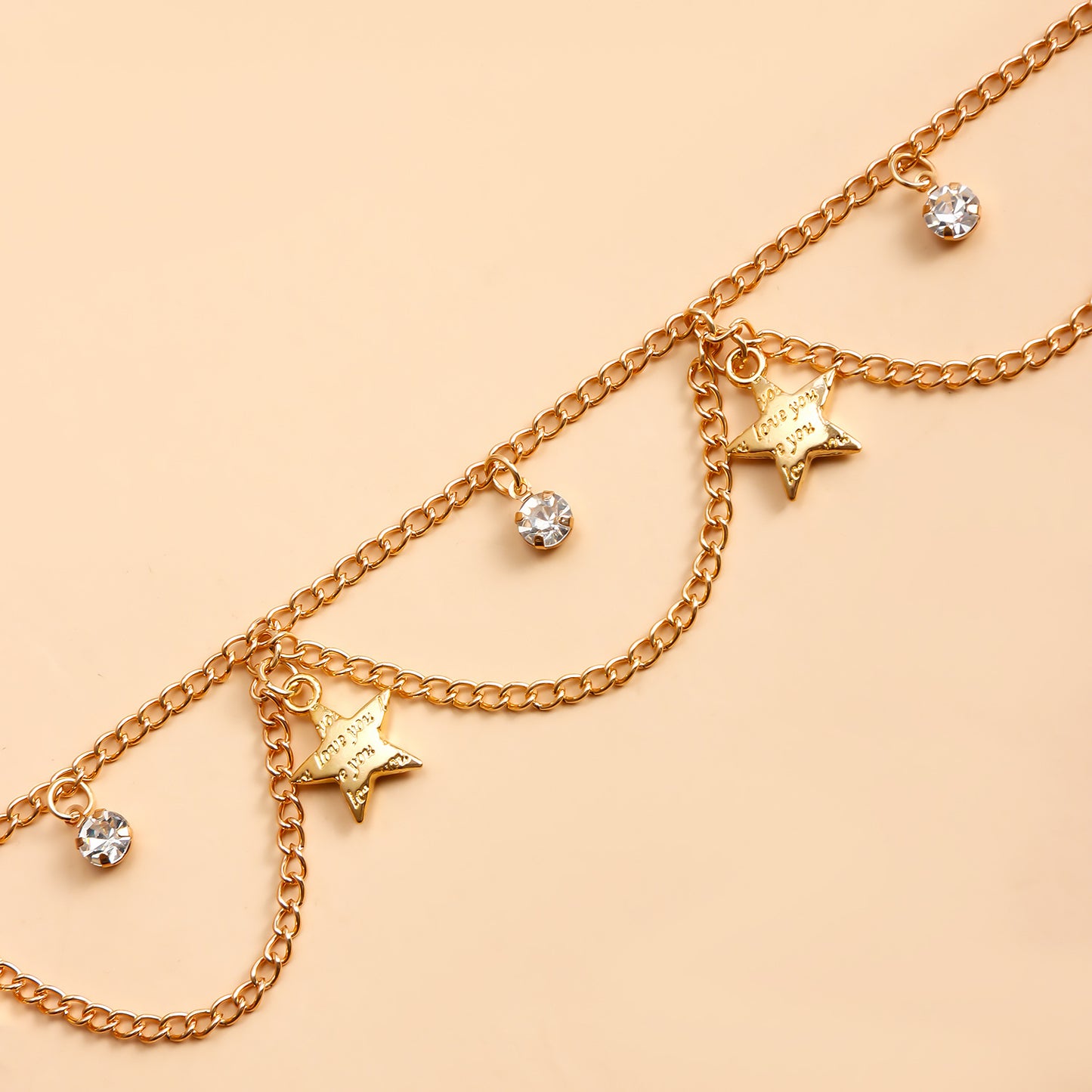 Boho Beach-Themed Star-Shaped Metal Anklet with Rhinestone Accents and Fringe Detail for Women