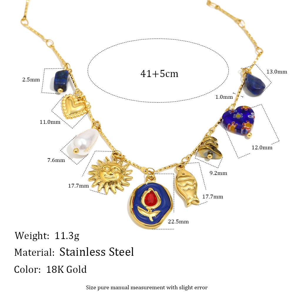 Geometric Stainless Steel Plated 18K Gold Pendant Necklace for Women