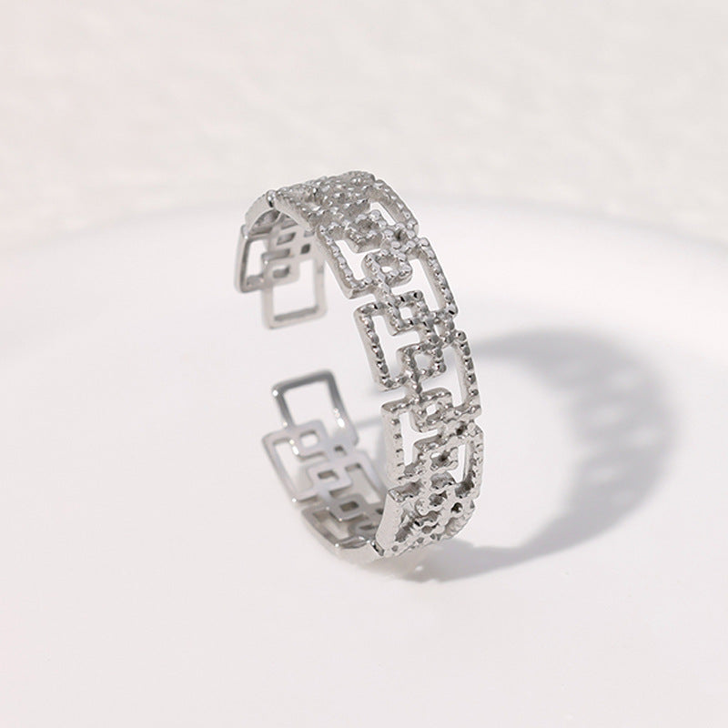 Anello a fascia aperta geometrico minimalista in acciaio inossidabile con finitura placcata da donna
