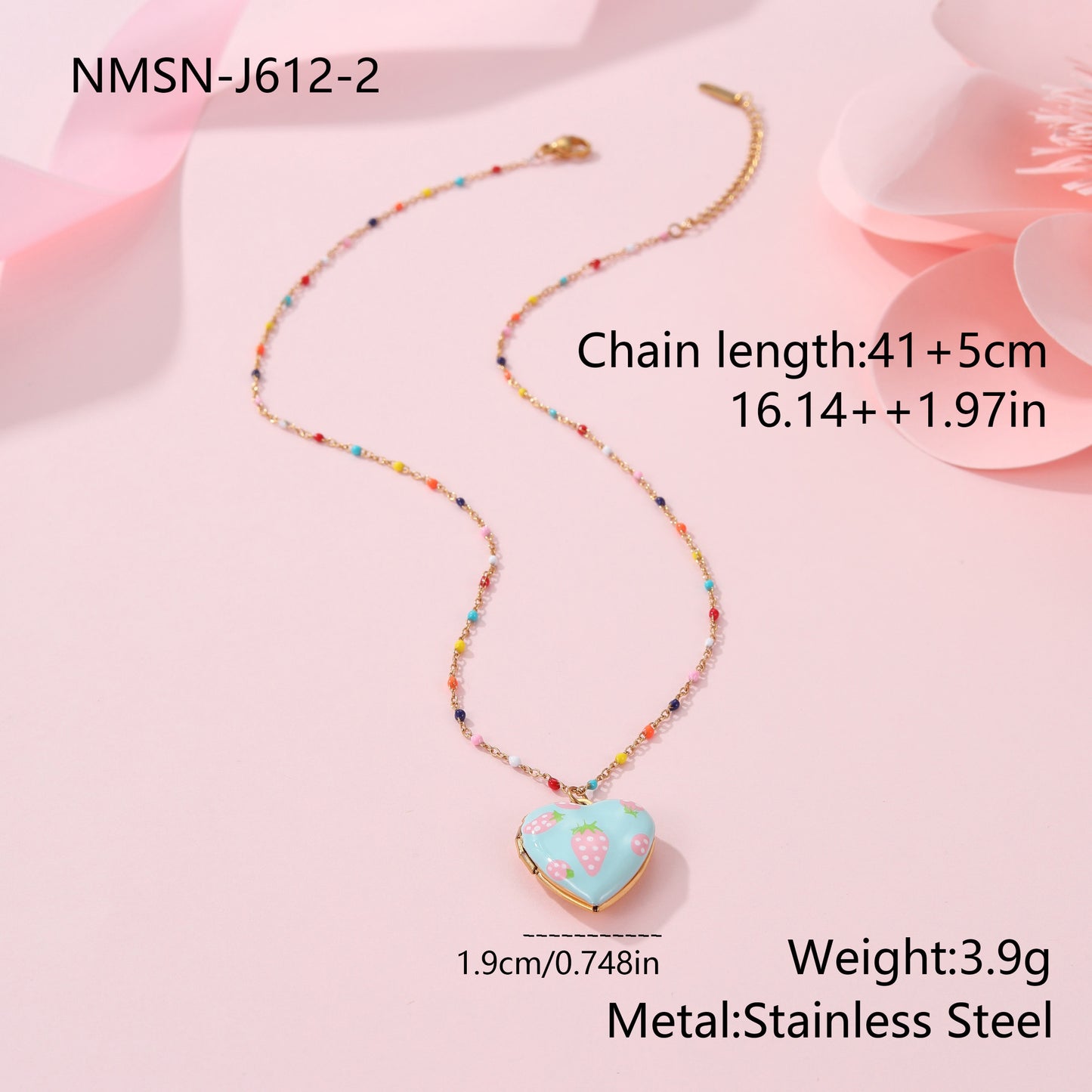 Cute Dopamine-Inspired Heart and Fruit Pendant Necklace in Stainless Steel with Gold Plating, Fashionable Minimalist Jewelry for Women