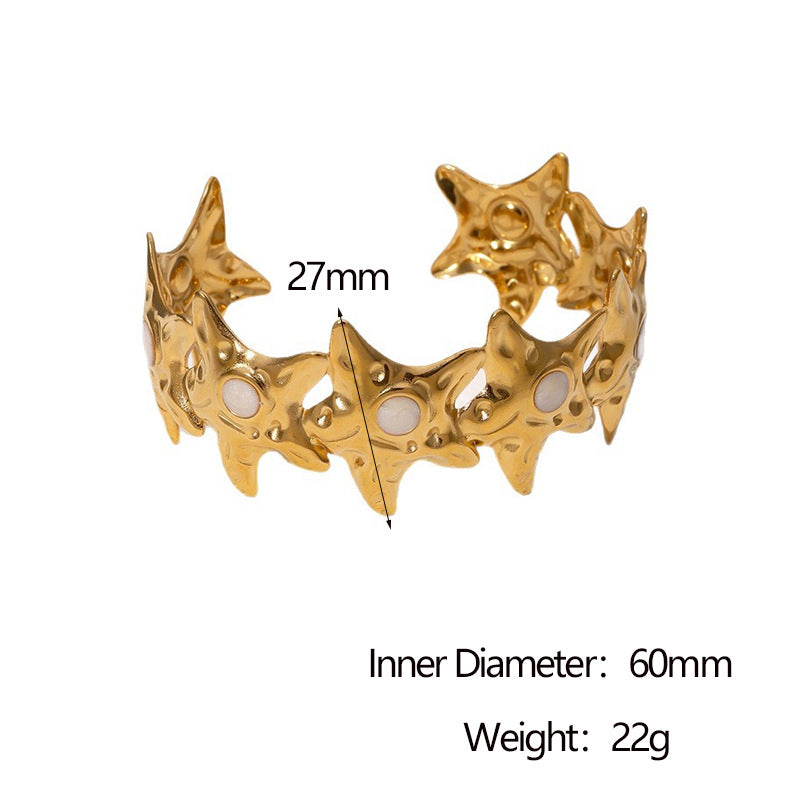 Minimalist Five-Pointed Star Stainless Steel Bracelet with 18K Gold Plating for Women