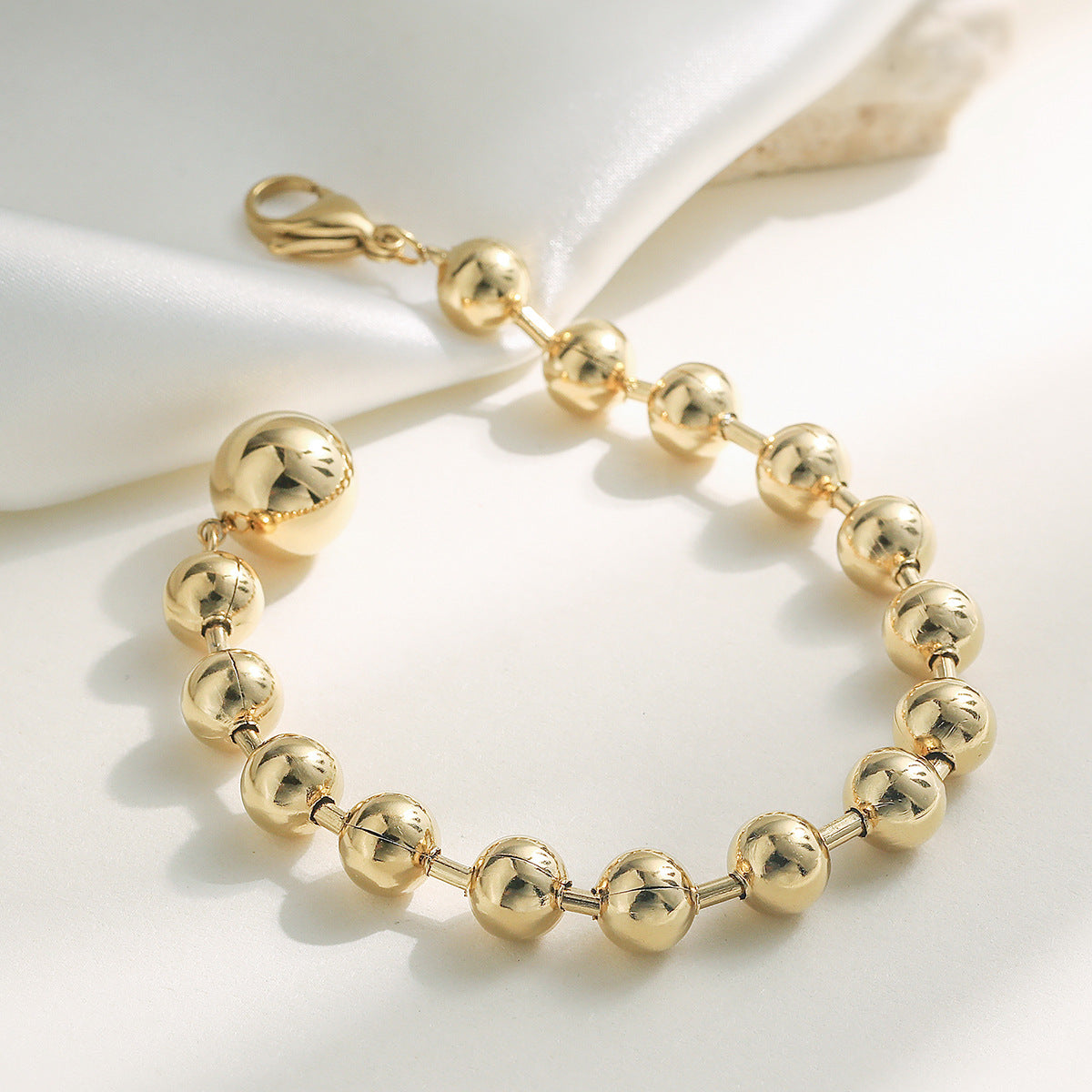Minimalist 18K Gold Plated Geometric Ball Chain Bracelet for Women