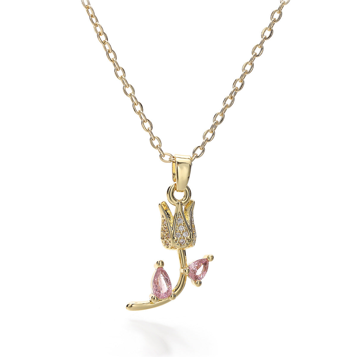 Elegant Minimalist Geometric Gold Plated Brass Rose Pendant Necklace for Women