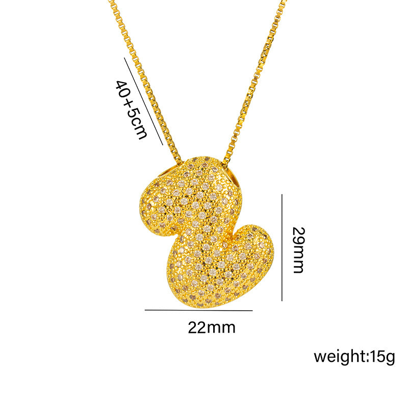 Collana da donna in acciaio al titanio a forma di lettera alla moda con intarsio in strass, design a catena a scatola