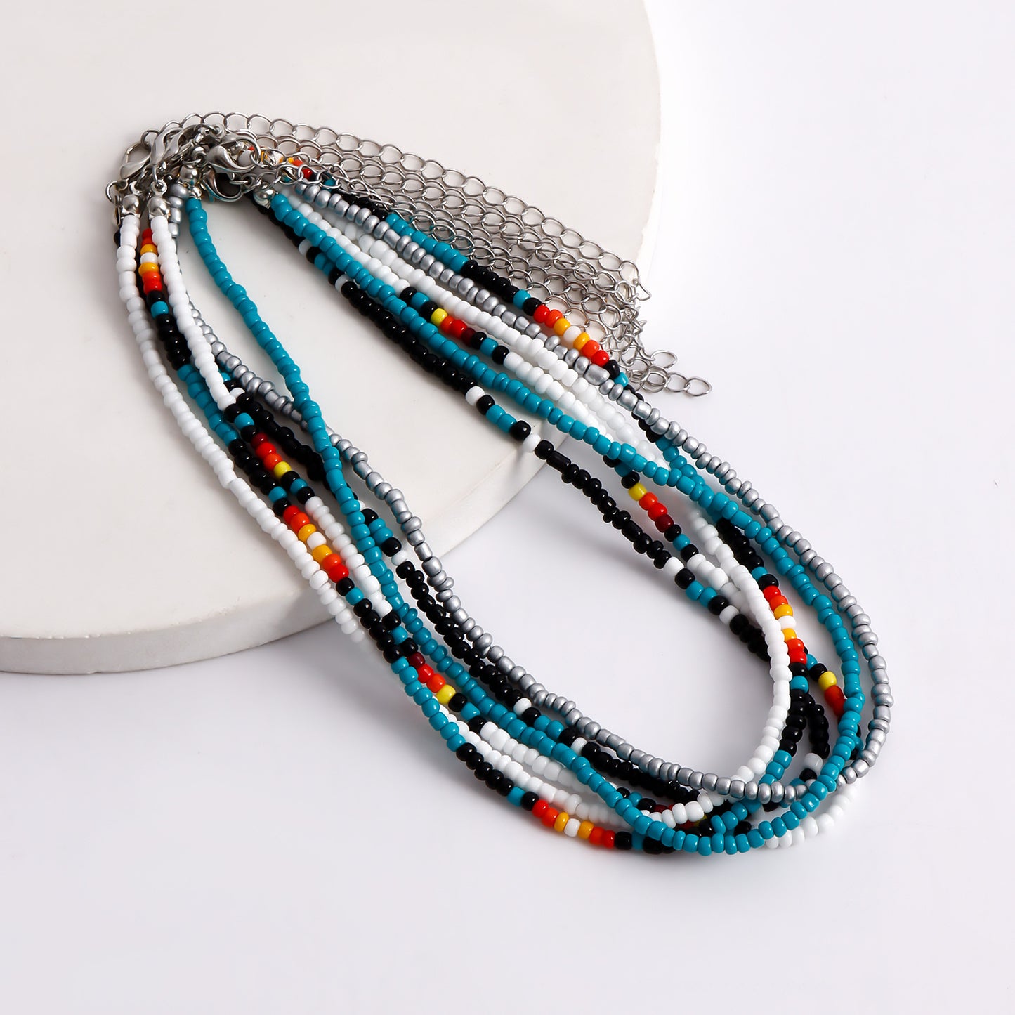 Bohemian Style Geometric Short Pendant Necklace for Women with Alloy Beads and Plated Finish