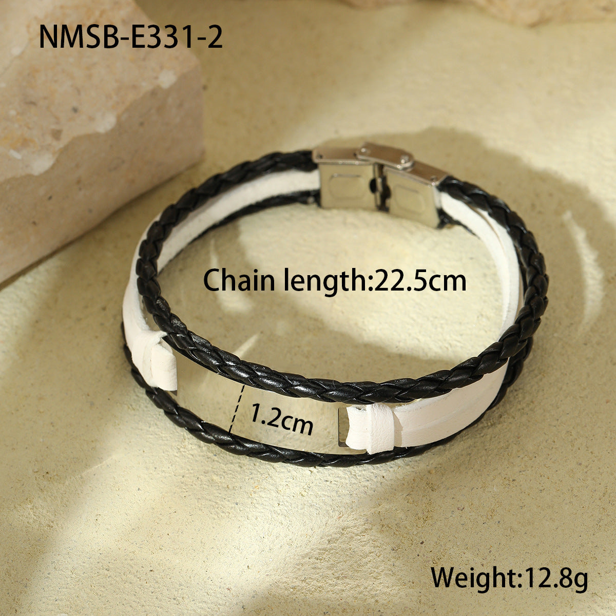 Bracciale Minimalista in Acciaio Inossidabile con Finitura Lucida, Placcatura in Titanio, Design Geometrico e Intreccio in Pelle, per Donna, con Possibilità di Incisione