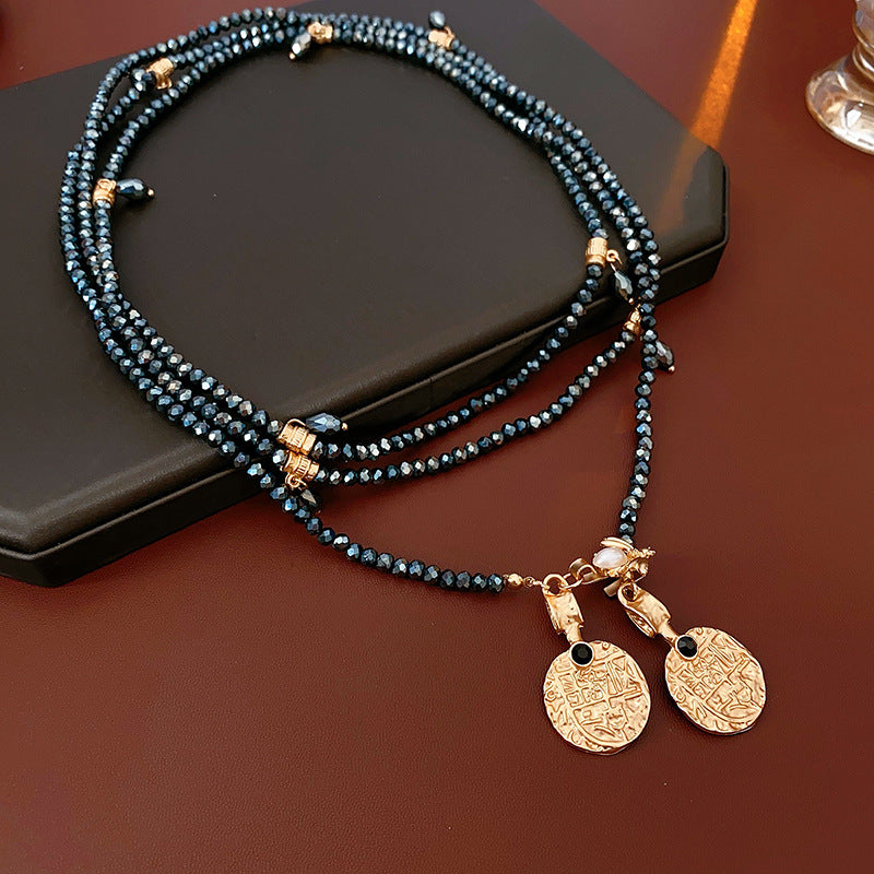 Collar con Colgante Geométrico de Estilo Vintage en Aleación con Detalles Hechos a Mano para Mujer, Cadena Larga para Suéter