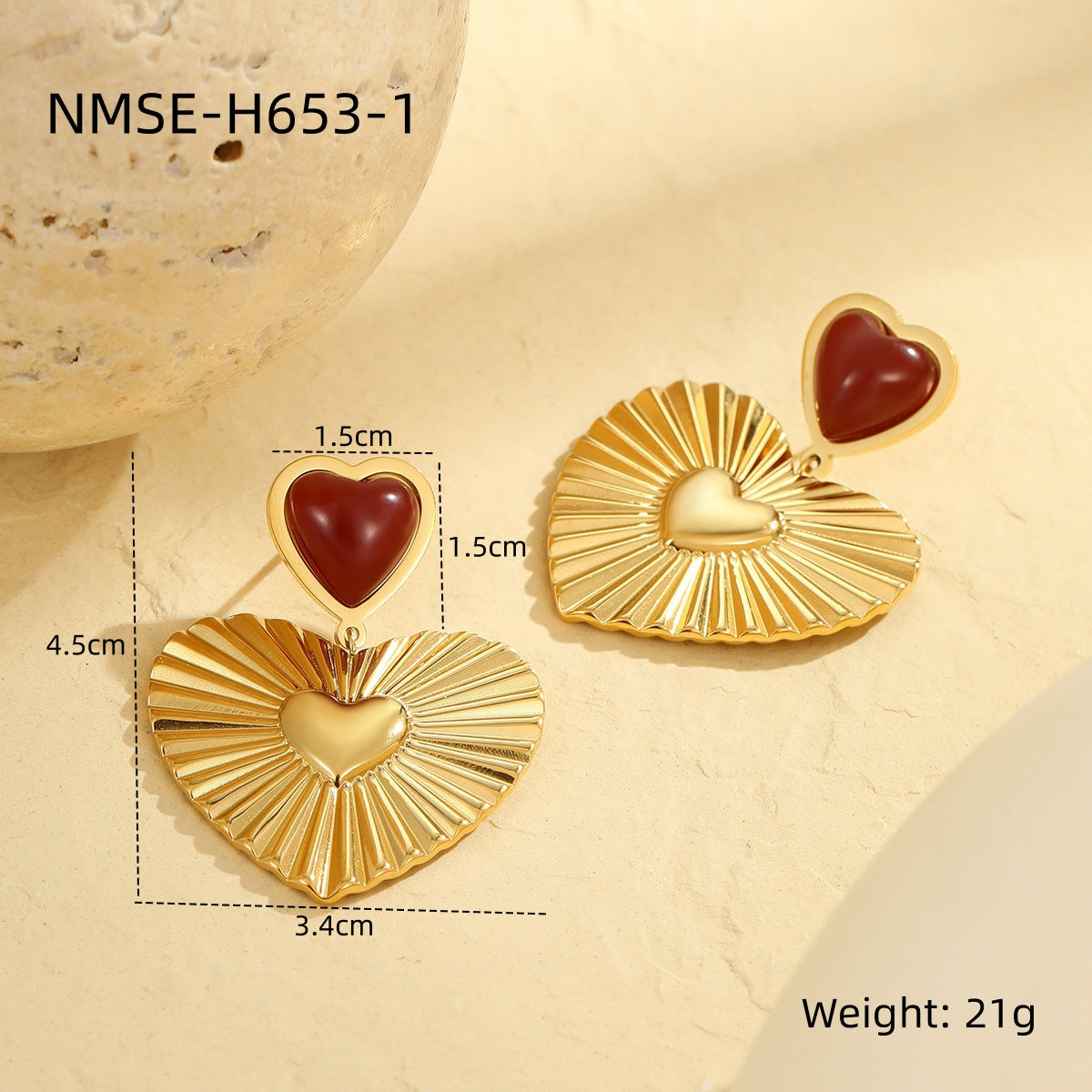 Pendientes de acero inoxidable bañados en oro de 18 quilates con forma de corazón para mujer, estilo "Fashion OL"