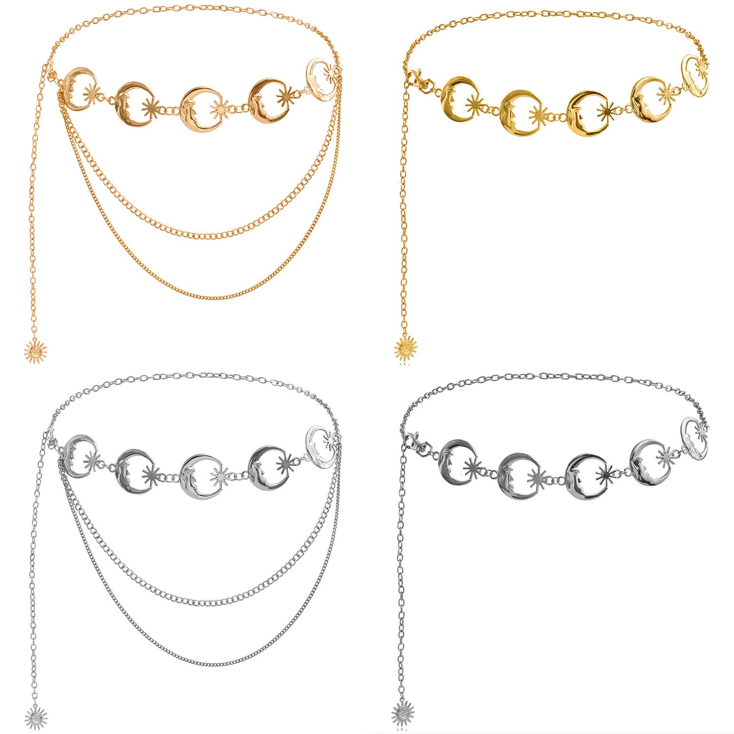Punk Streetwear Sun Moon Metal Body Chain for Women