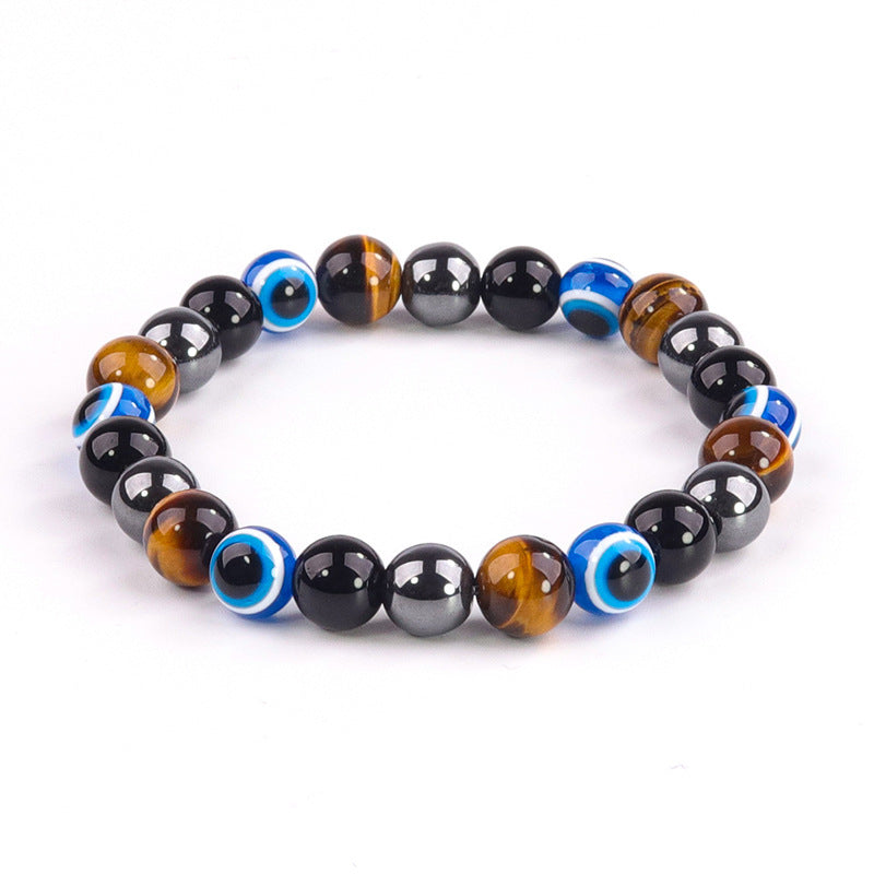 8/10mm Round Obsidian and Tiger Eye Beaded Bracelet Unisex Geometric Handmade Jewelry