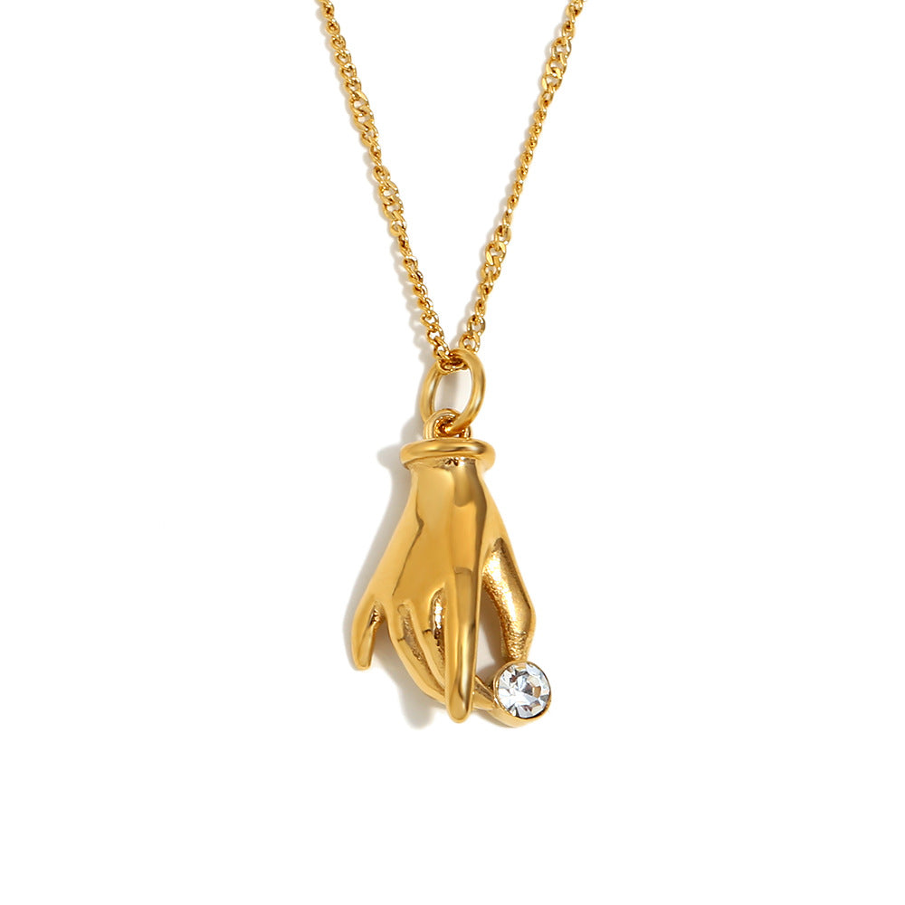 Collana Pendente Geometrica Minimalista da Donna in Acciaio Inossidabile con Placcatura in Oro 18K e Accenti di Strass Bianchi