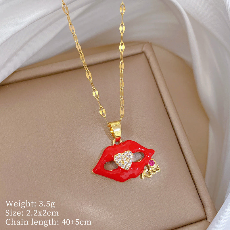 Luxury Sweet Geometric Titanium Steel Necklace with Cubic Zirconia and Brass Pendant for Unisex
