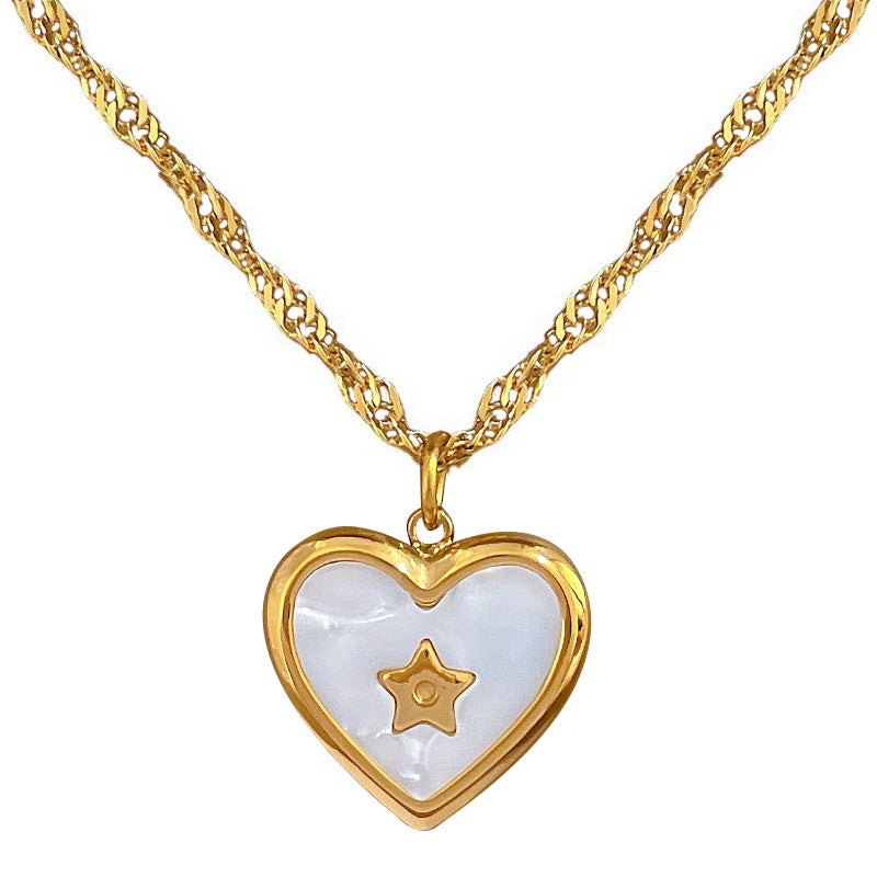 Collana girocollo con ciondolo a stella e conchiglia a cuore in acciaio al titanio placcato oro per donna, catena sottile con design geometrico